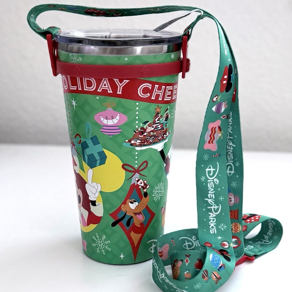 Disney Parks 2023 Mickey Mouse Holiday Cheer Stainless Steel Tumbler & Lanyard